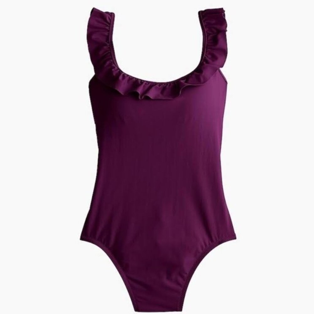 J.Crew Burgundy Ruffle One-Shoulder Swimsuit – Size 12